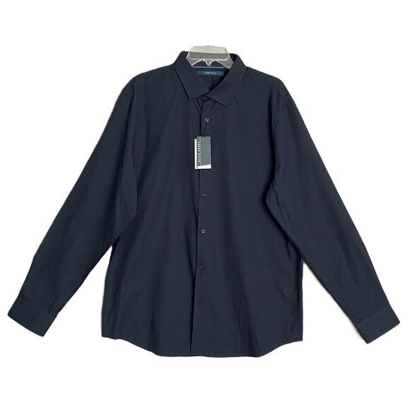 Perry Ellis Dress Shirt Men's XLT Big & Tall Cotton Long Sleeve Dk Sapphire NEW - Picture 2 of 13
